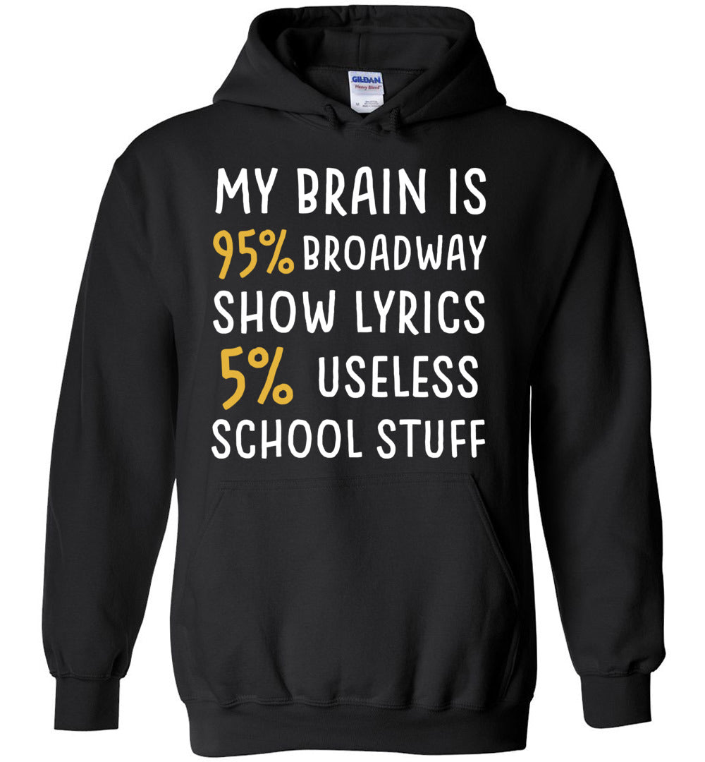 My Brain Is 95 Broadway Show Lyrics. 5 Useless School Stuff Funny Theatre Actor Hoodie